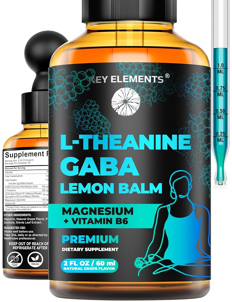 KEY ELEMENTS Liquid GABA L-Theanine Supplement for Stress Relief - 2 Fl Oz