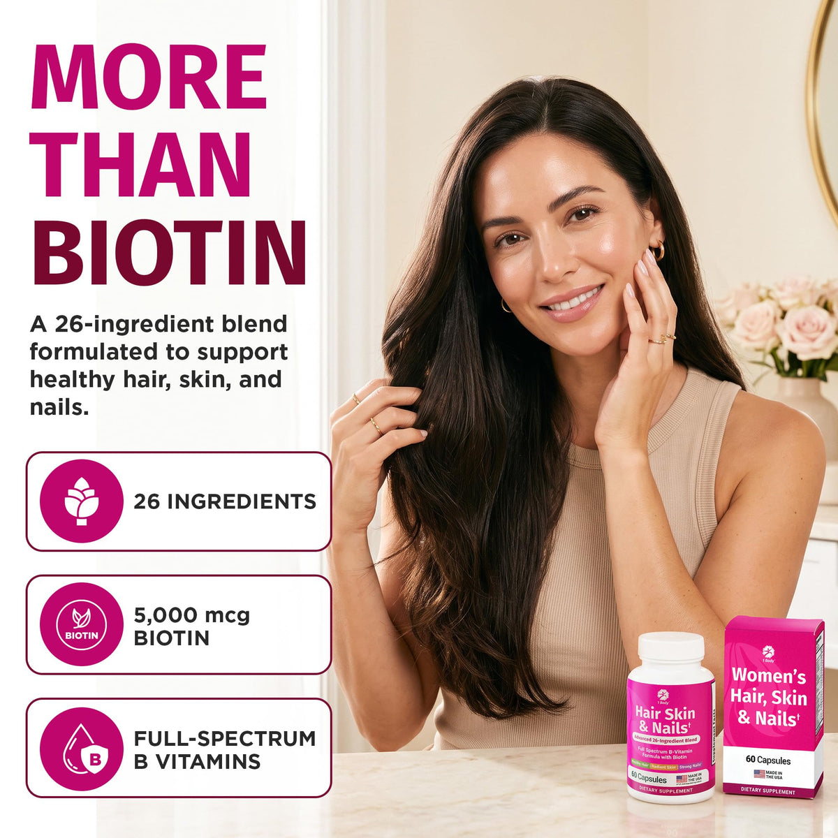 1 Body Hair Skin & Nails with Biotin Vegan Vitamins - 60 Capsules - image 2