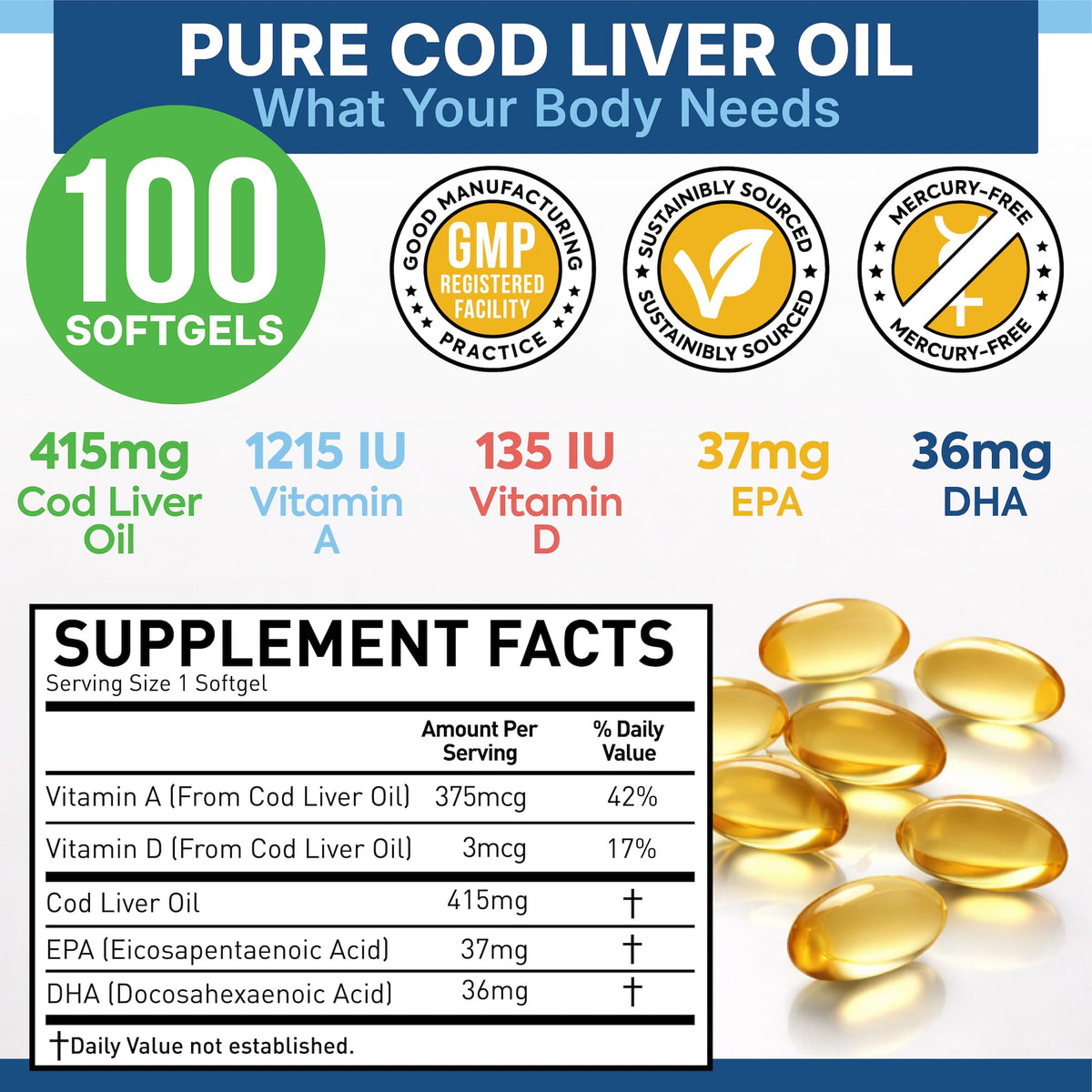 Dr. Martin's Nutrition Cod Liver Oil Softgels Omega-3 - 100 Softgels - image 3
