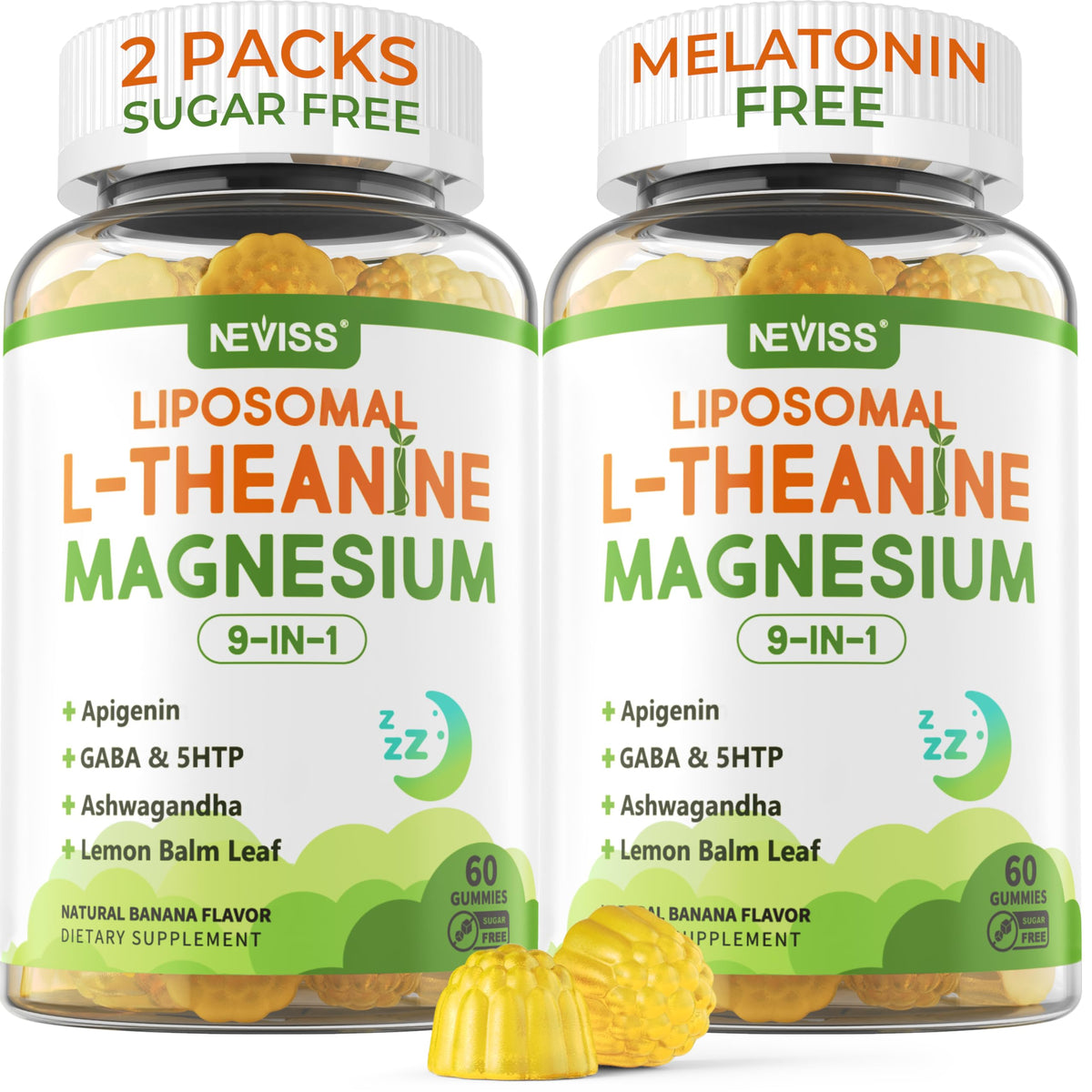 NEVISS Liposomal L-Theanine Magnesium Glycinate Gummies for Sleep - 120 Count
