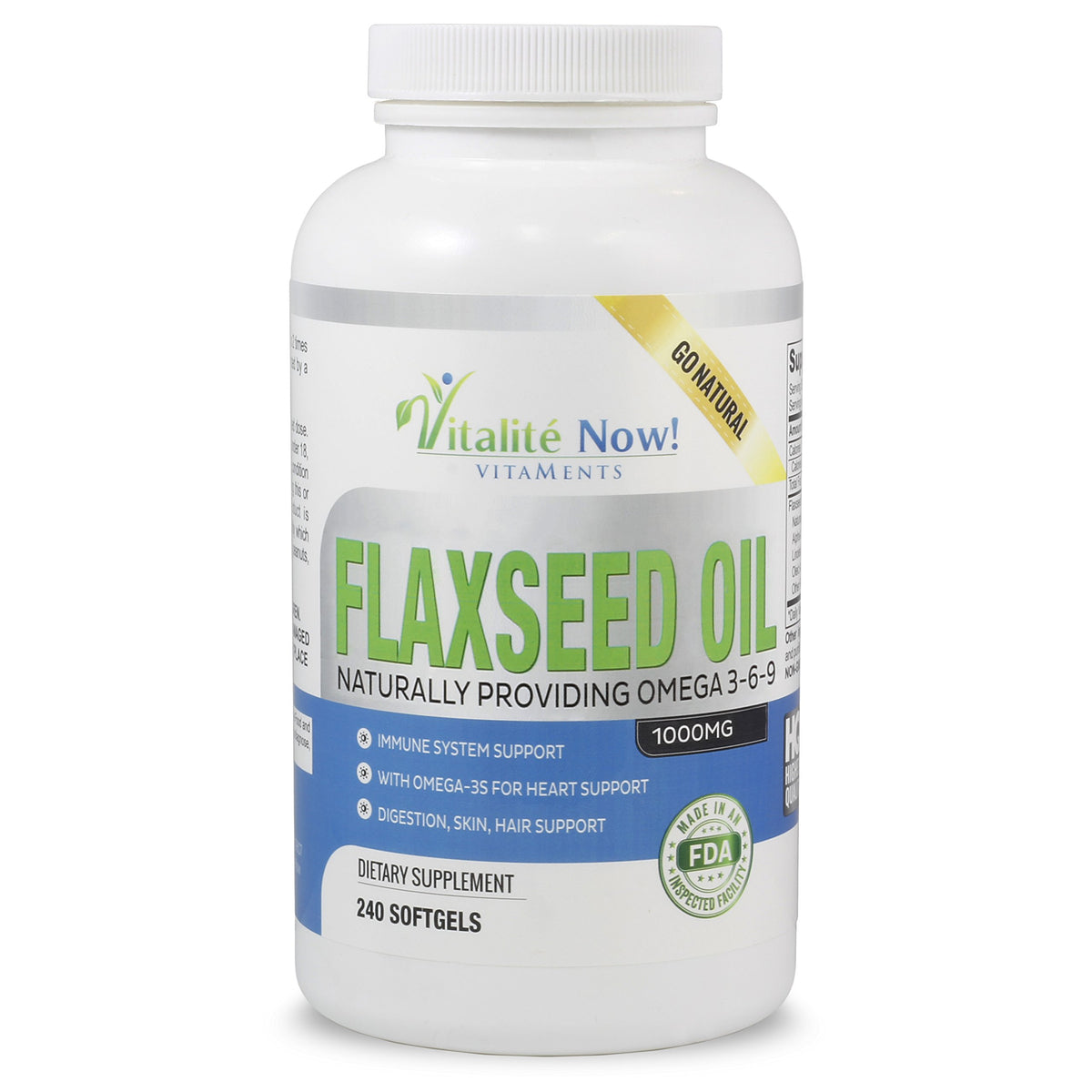 Vitalité Now! Organic Flaxseed Oil Softgels - Premium