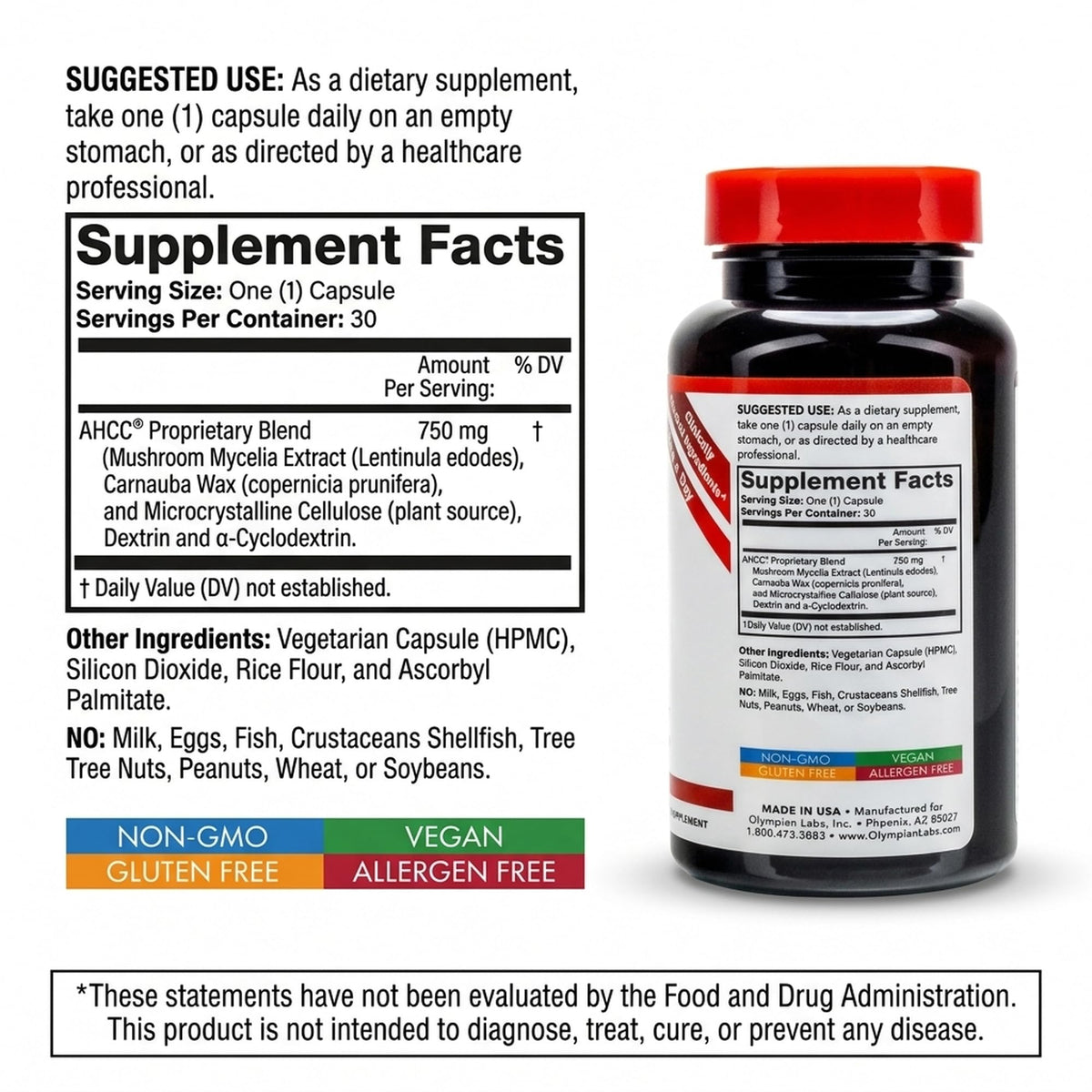 Olympian Labs AHCC 750mg Immune Support - 30 Capsules - image 2