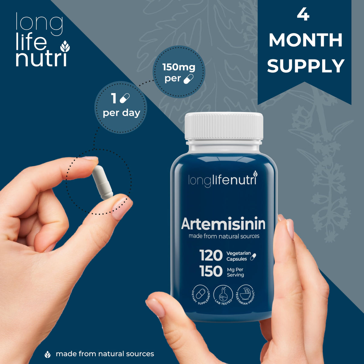 LongLifeNutri Artemisinin 150mg Sweet Wormwood - 120 Vegetarian Capsules - image 5