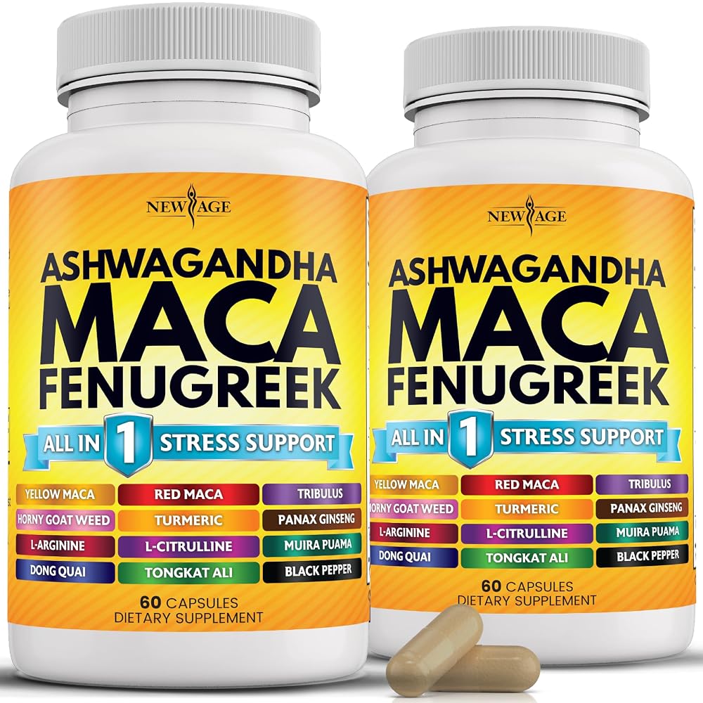 NEW AGE Ashwagandha Maca Root Fenugreek Supplement Mood Support - 120 Capsules