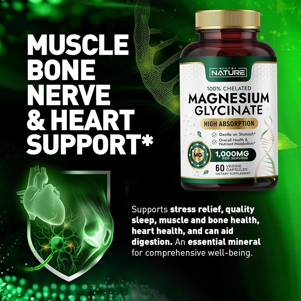 Built By Nature Magnesium Glycinate 1000mg Supplement