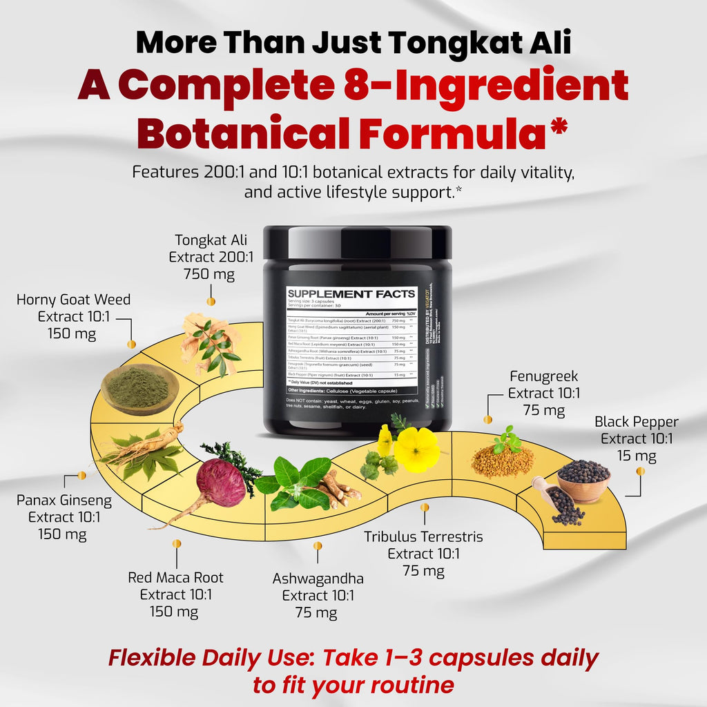VEGATOT 8 in 1 Tongkat Ali with Maca Root & Panax Ginseng - 90 Capsules - image 3