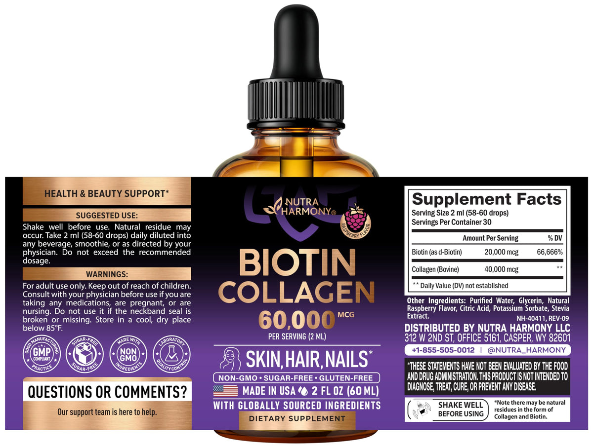 NUTRAHARMONY Liquid Biotin & Collagen 60