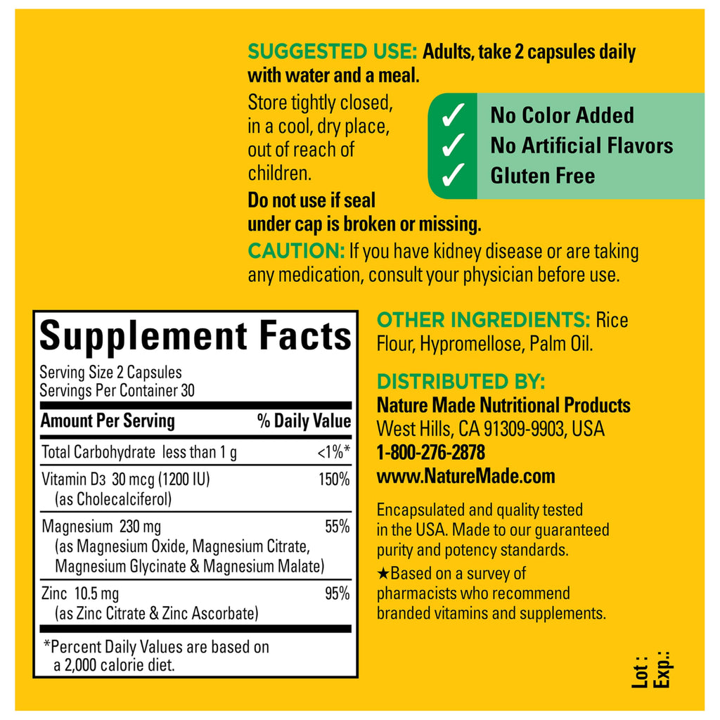 Nature Made Magnesium Complex with Vitamin D3 & Zinc - 60 Capsules - image 8
