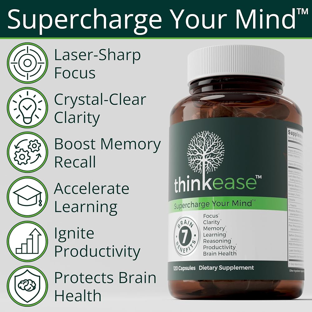 ThinkEase Brain Supplement Nootropic - 120 Capsules - image 2