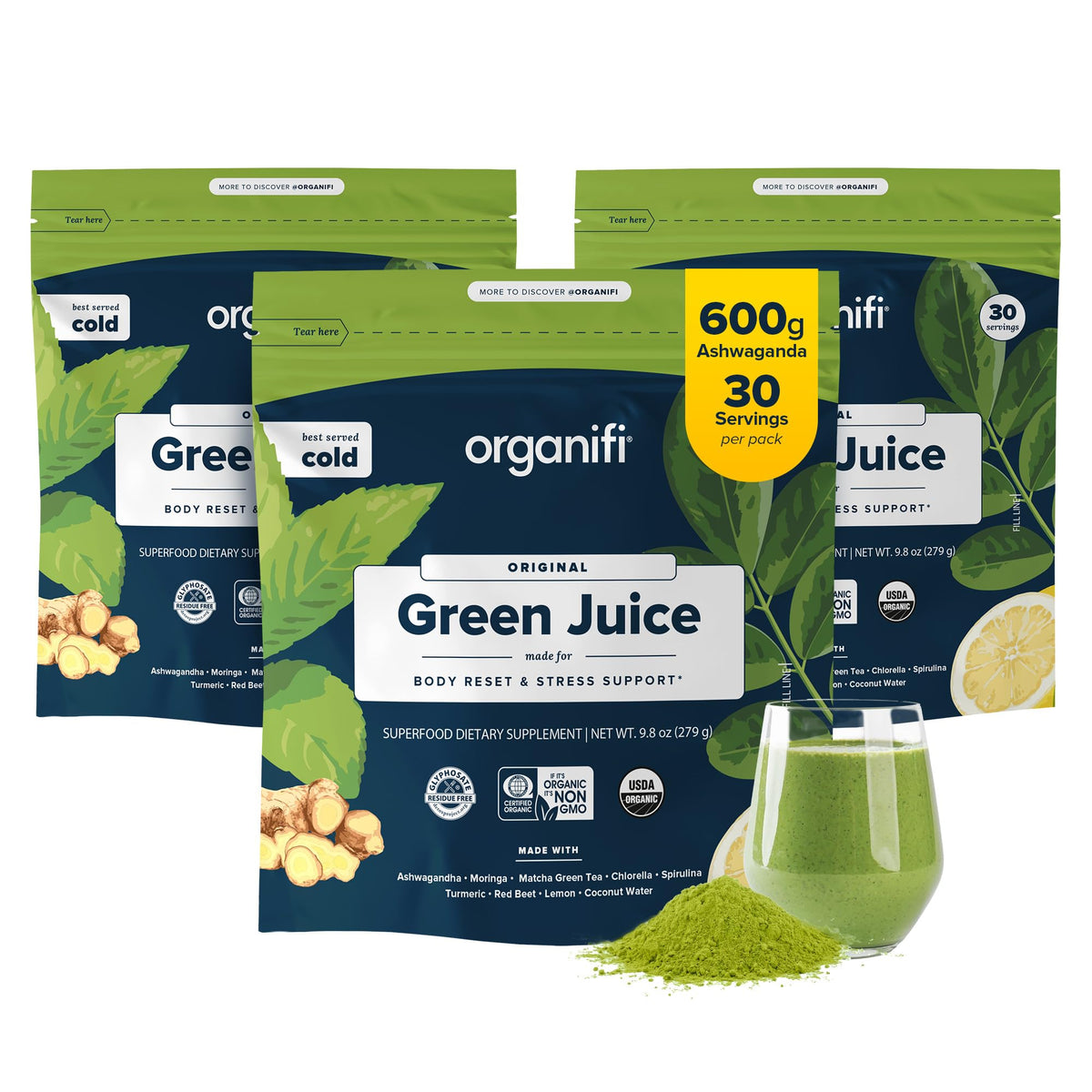 Organifi Green Juice Powder for Energy & Wellness - 3 Pack