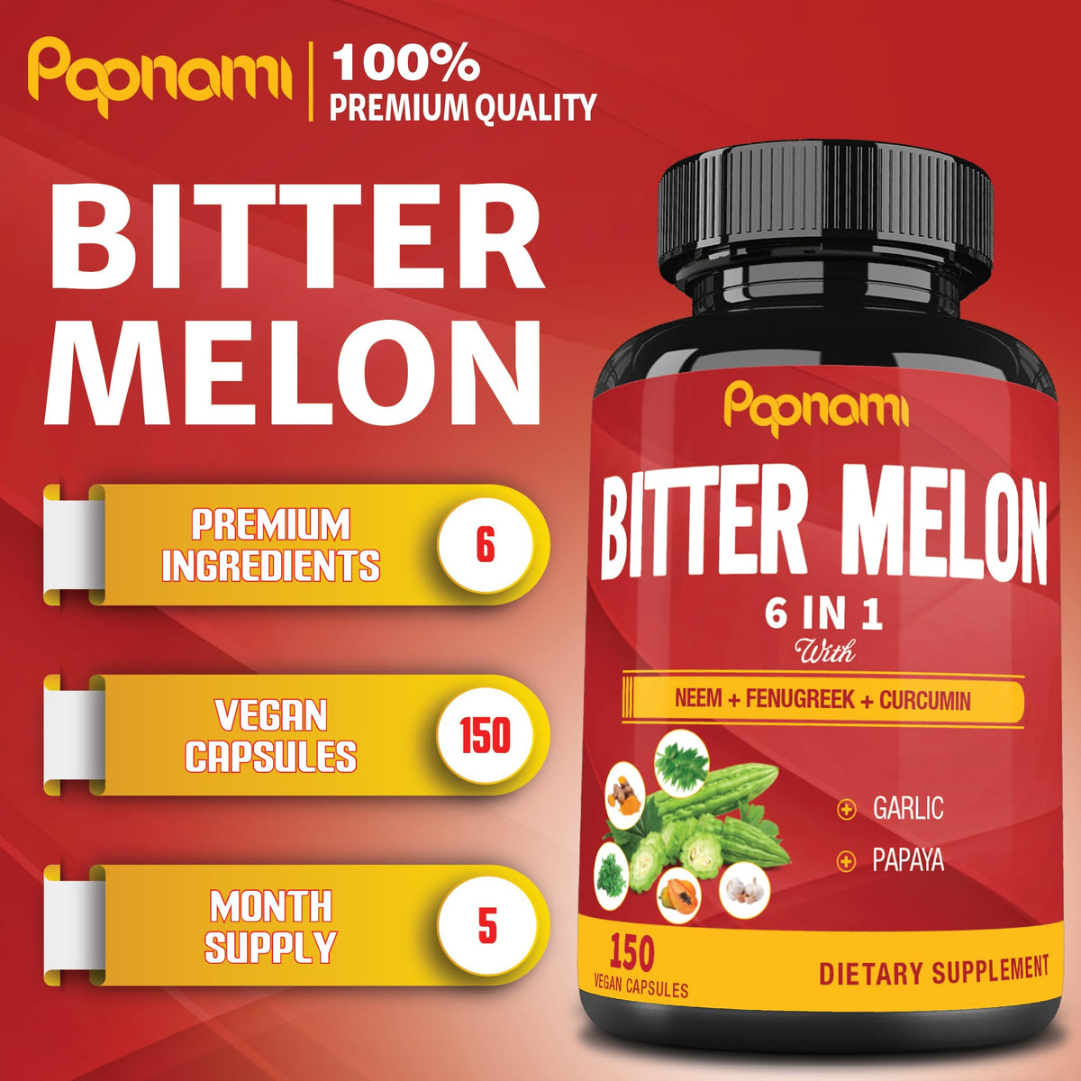 Papnami Organic Bitter Melon Extract Capsules - 150 Count - image 2