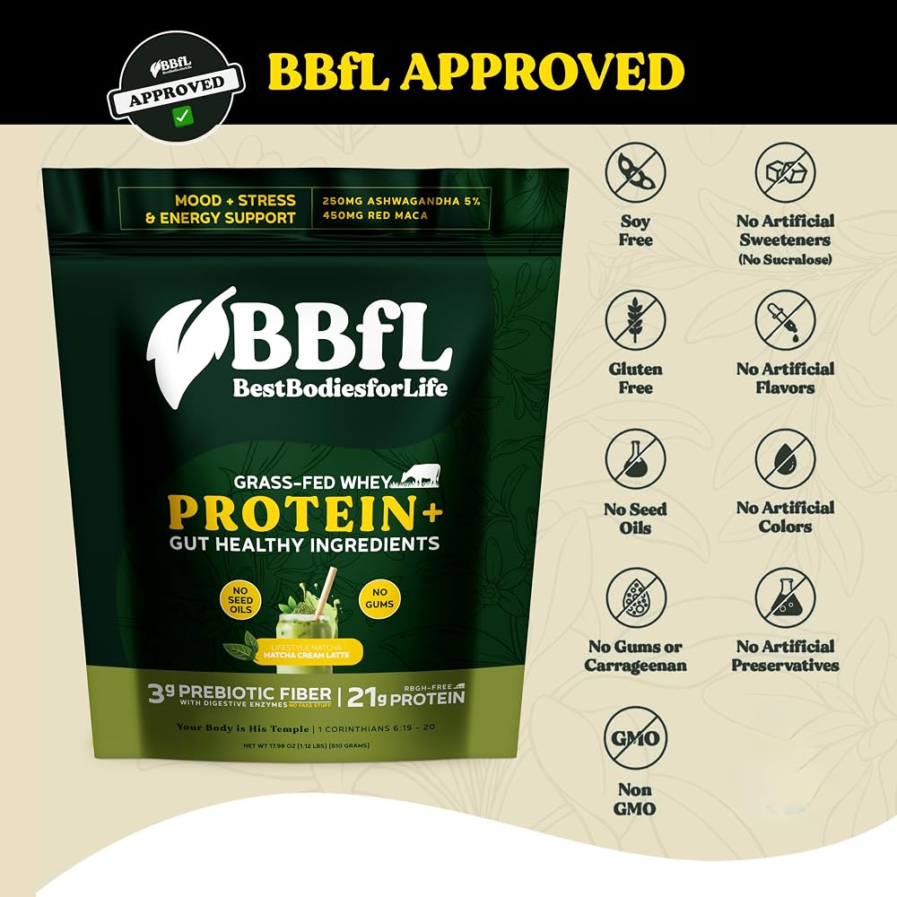 BBfL Grass-Fed Whey Protein Shake Matcha Cream - 15 Servings - image 4