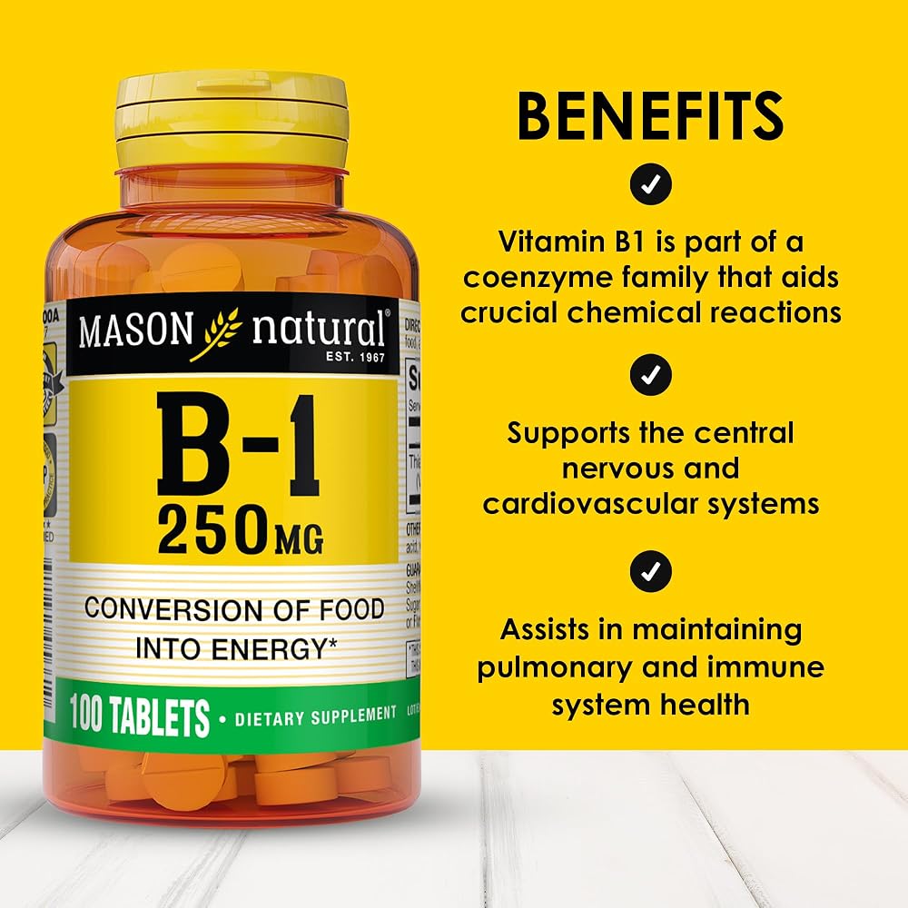 MASON NATURAL Vitamin B1 Thiamine 250 mg Energy Support - 300 Tablets - image 2