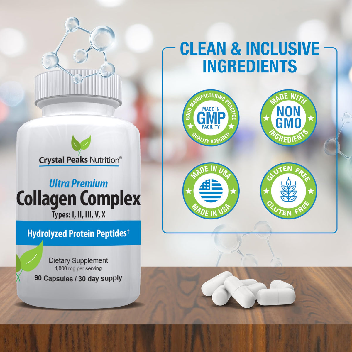 Crystal Peaks Nutrition Collagen Peptide Pill Types I-X - 90 Capsules - image 4