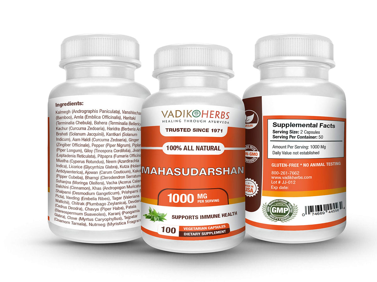 Vadik Herbs Mahasudarshan Powder - 100 Vegetarian Capsules - image 2