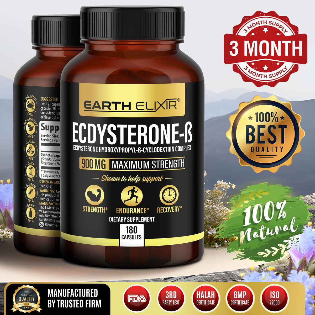 Earth Elixir Ecdysterone 900mg Muscle Building - 180 Capsules - image 3