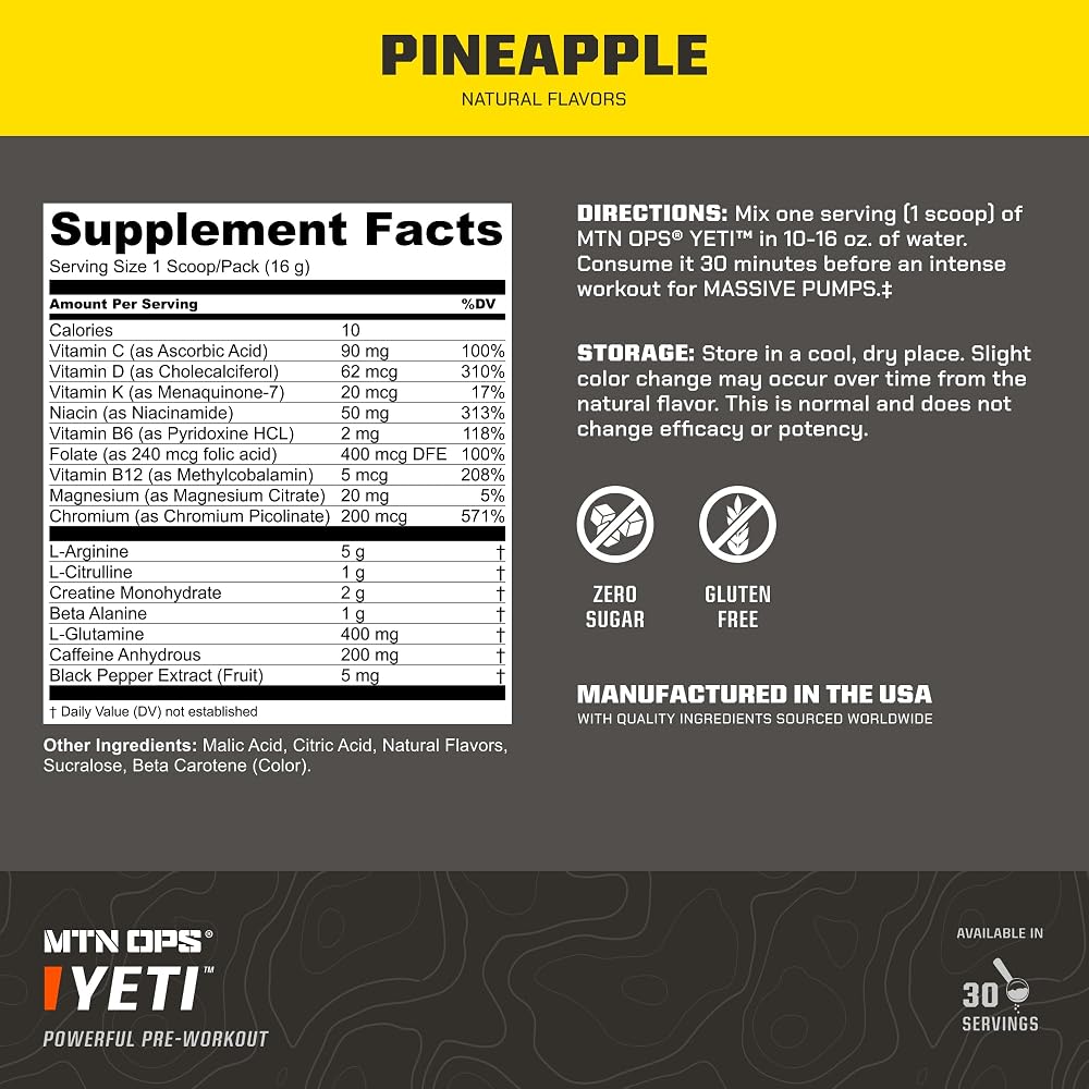 MTN OPS Yeti Pre-Workout Powder Energy Drink with Creatine