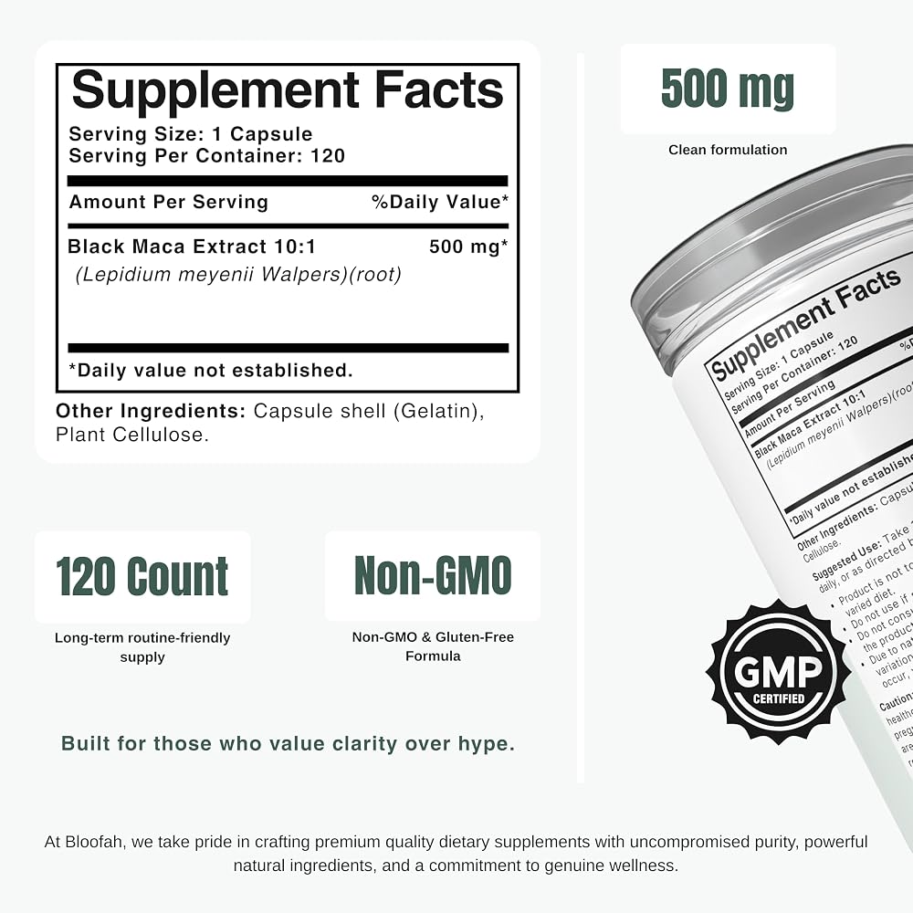Bloofah BM Black Maca Capsules 500mg - 120 Count - image 2
