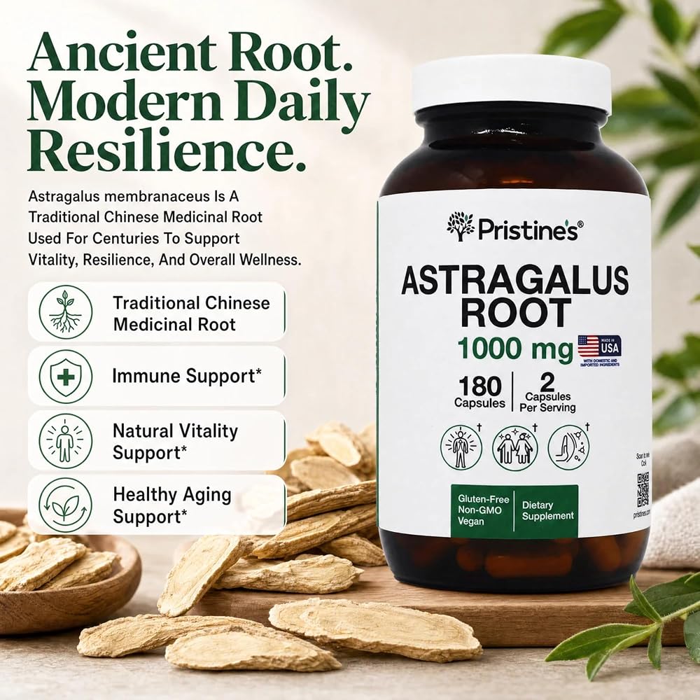 PRISTINE'S Astragalus Root Capsules for Immunity & Lung Health - 180 Count - image 3