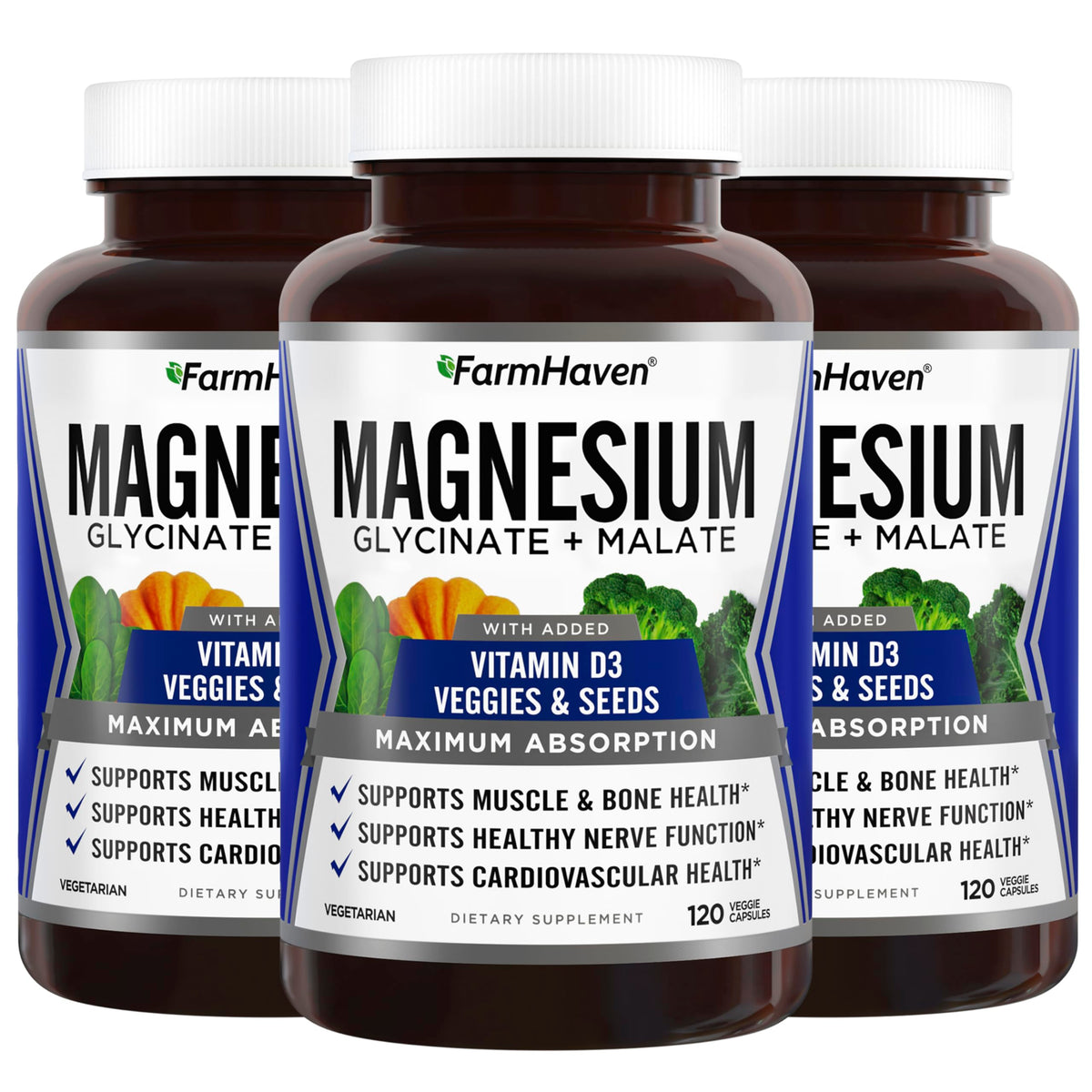 FarmHaven Magnesium Glycinate & Malate with Vitamin D3 - 360 Capsules