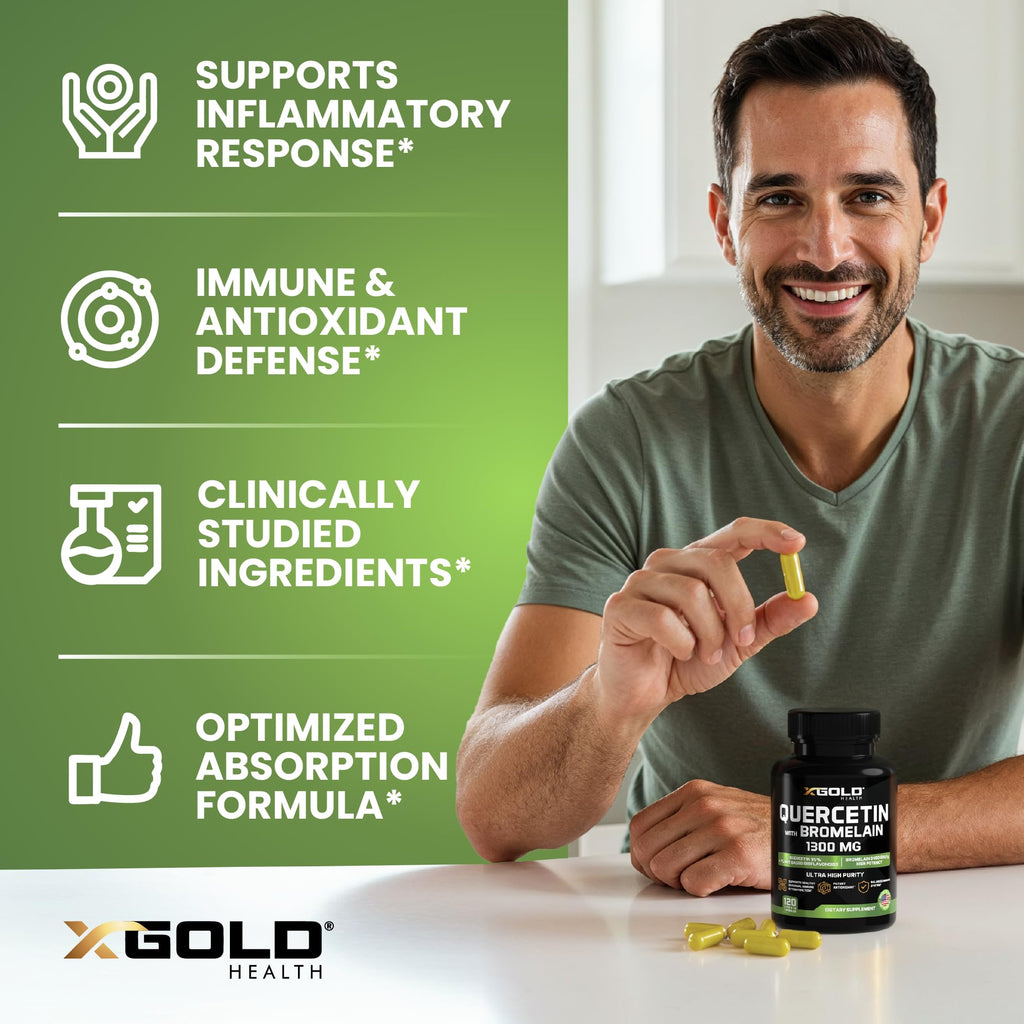 X Gold Health Quercetin with Bromelain 1300 mg - 120 Vegetarian Capsules - image 4