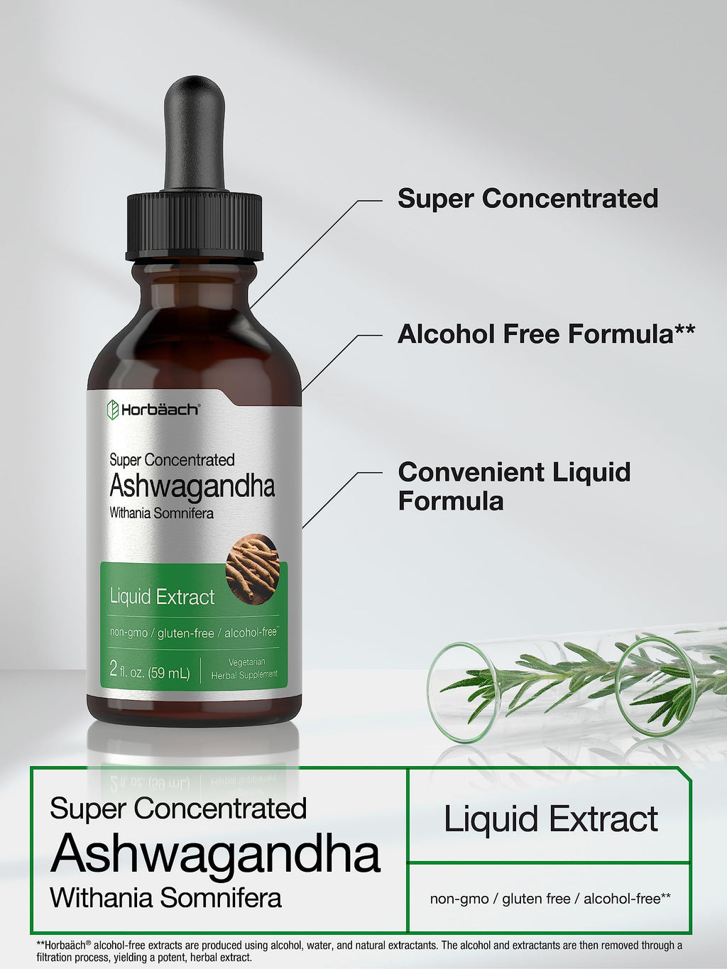Horbäach Ashwagandha Liquid Drops Tincture Root Extract - 2 Fl Oz - image 3