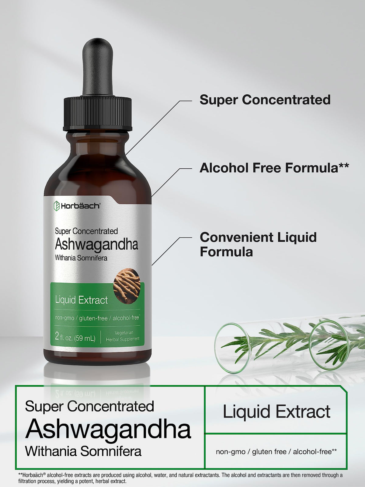 Horbäach Ashwagandha Liquid Drops Tincture Root Extract - 2 Fl Oz - image 3