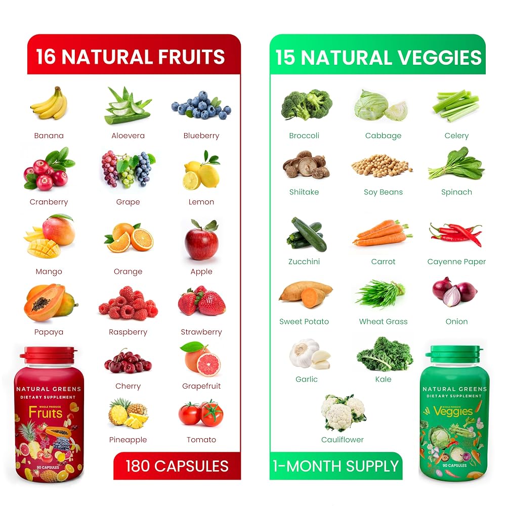Natural Greens Fruits and Veggies Whole Produce Supplement - 180 Capsules - image 5