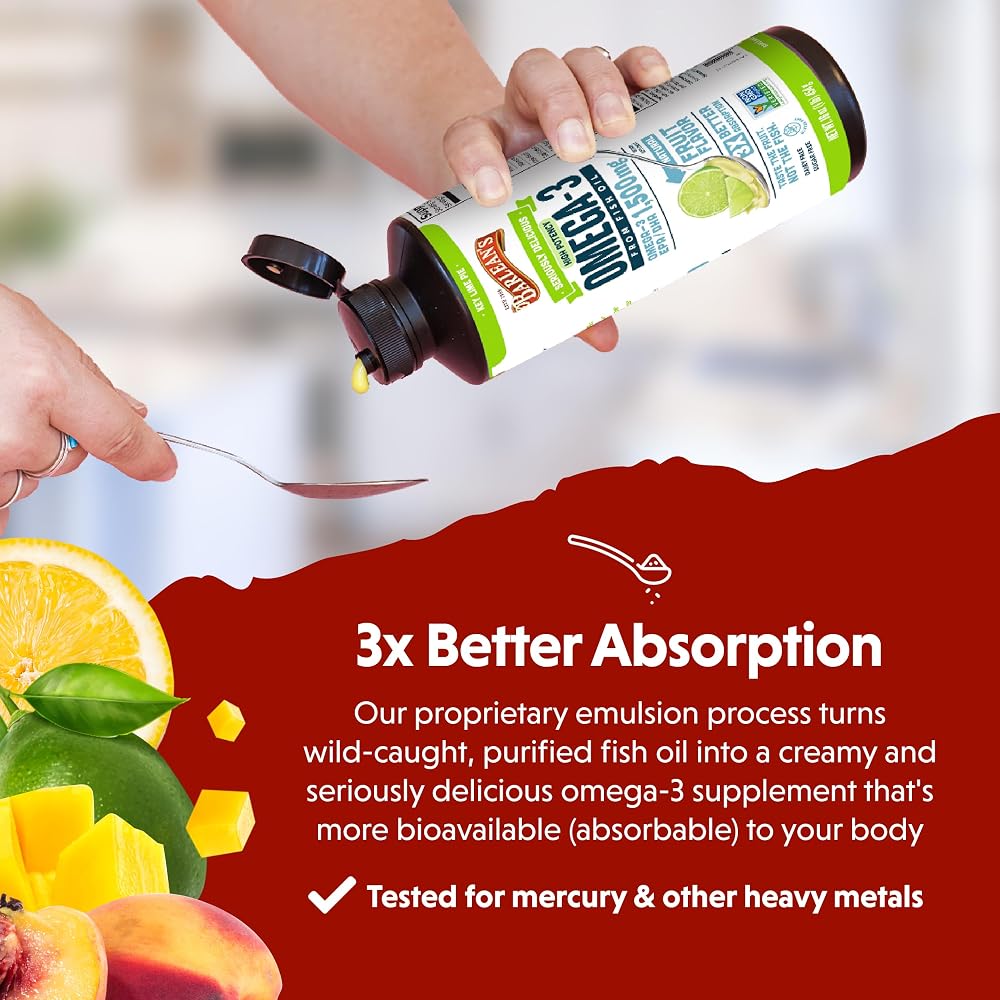 Barlean's Omega 3 Fish Oil Liquid Supplement for Men and Women