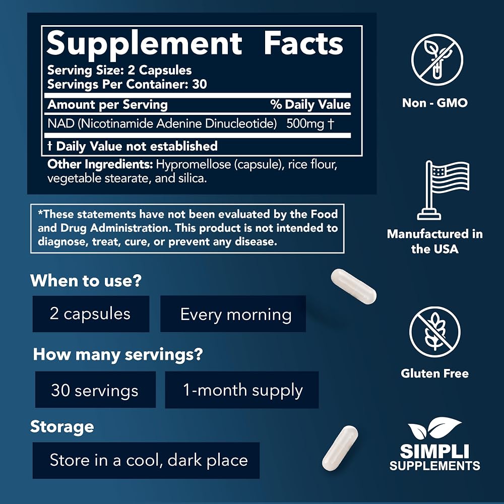 Simpli Supplements NAD Booster 500mg - 60 Capsules - image 2