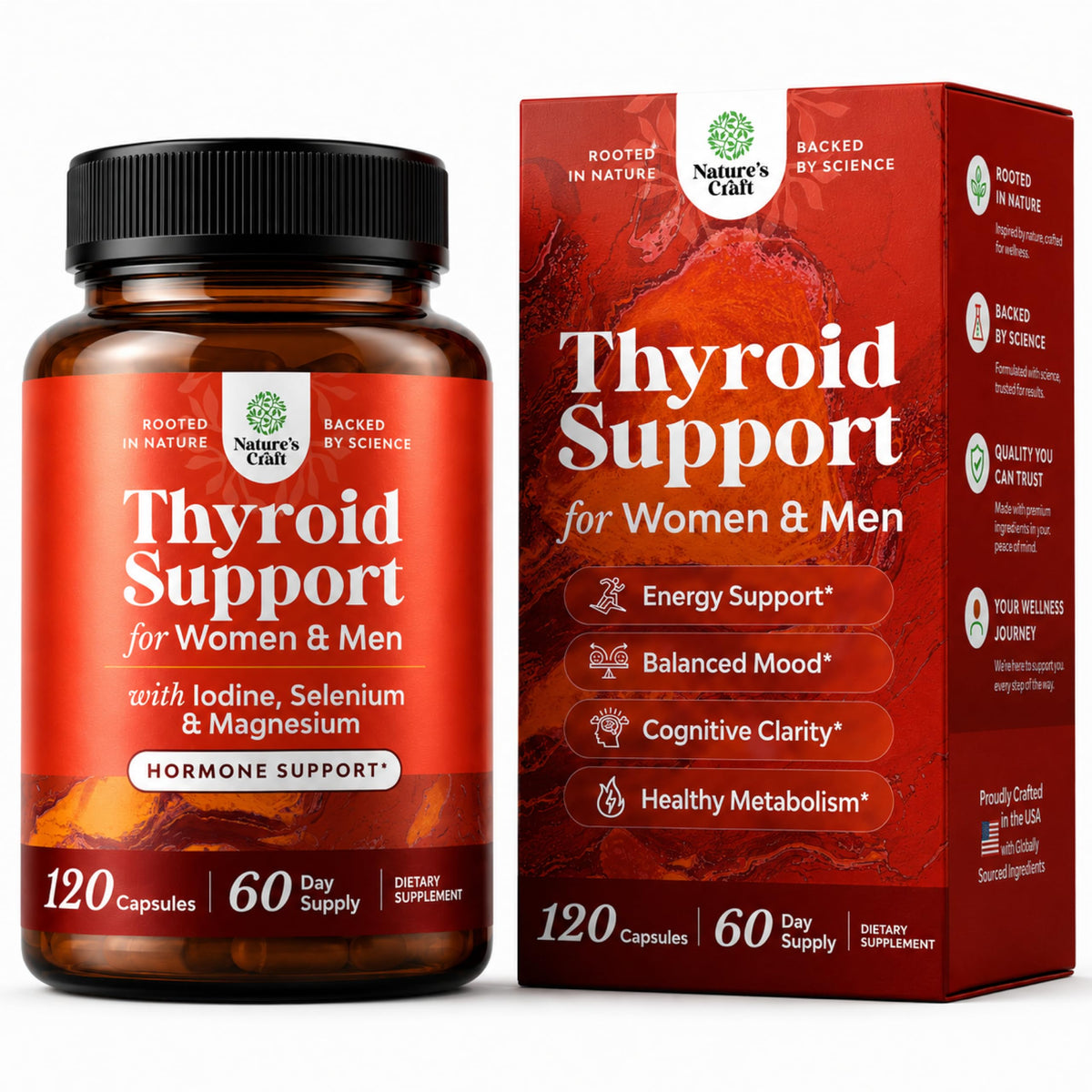 Natures Craft Thyroid Support Iodine Supplement with Selenium - 120 Capsules