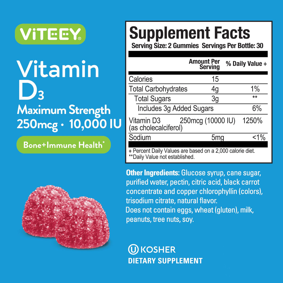 Viteey Vitamin D3 Gummies for Adults & Teens - 10