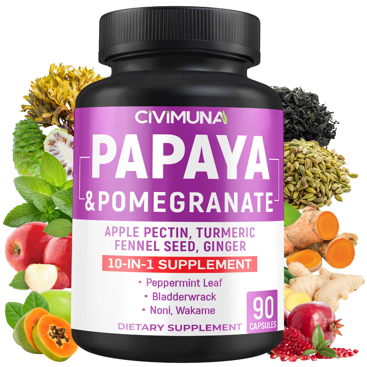 CIVIMUNA Papaya Capsules Herbal Supplement - 90 Capsules