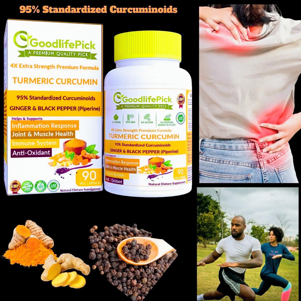 GoodlifePick Premium Turmeric Curcumin Capsules with Ginger & Black