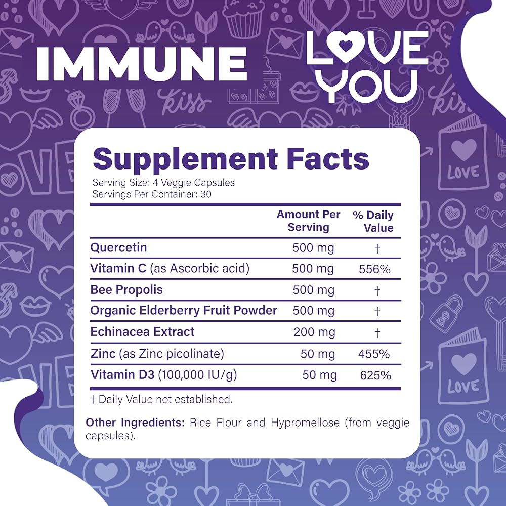 Love You Immune Support Supplement with Vitamin C & Zinc - 120 Capsules - image 2