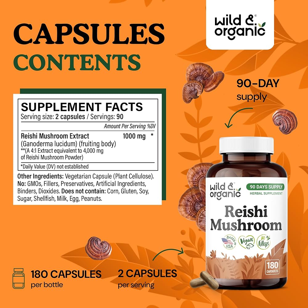 Wild & Organic Reishi Mushroom Capsules 1000mg - Immune Support