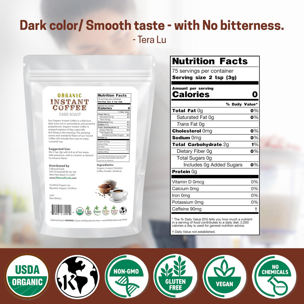 Z Natural Foods Organic Instant Coffee Powder Dark Roast - 8 oz - image 2
