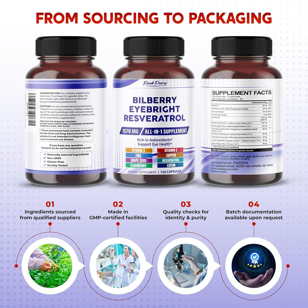 PeakPury Bilberry 12-Ingredient Formula with Lutein - 150 Capsules - image 9