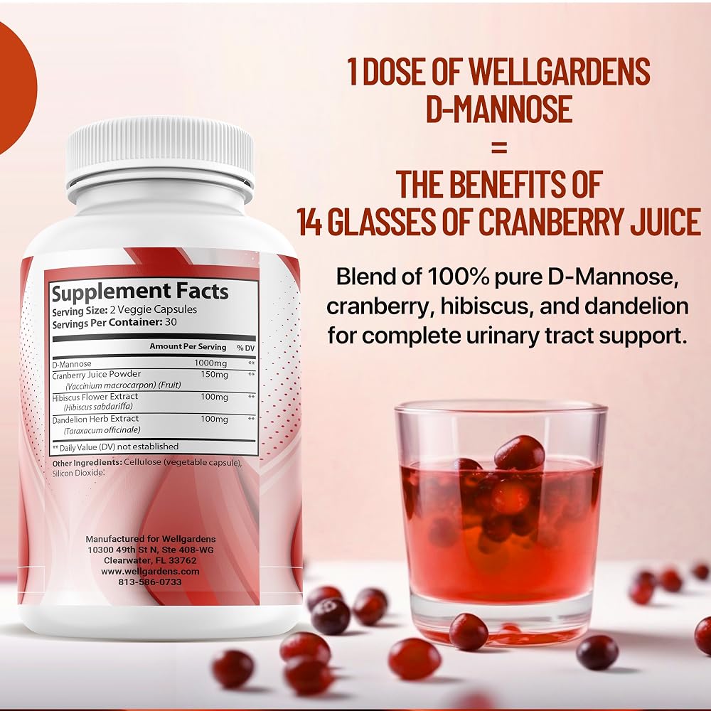 Wellgardens D-Mannose 1000mg Capsules Urinary Tract Support - 60 Count - image 3