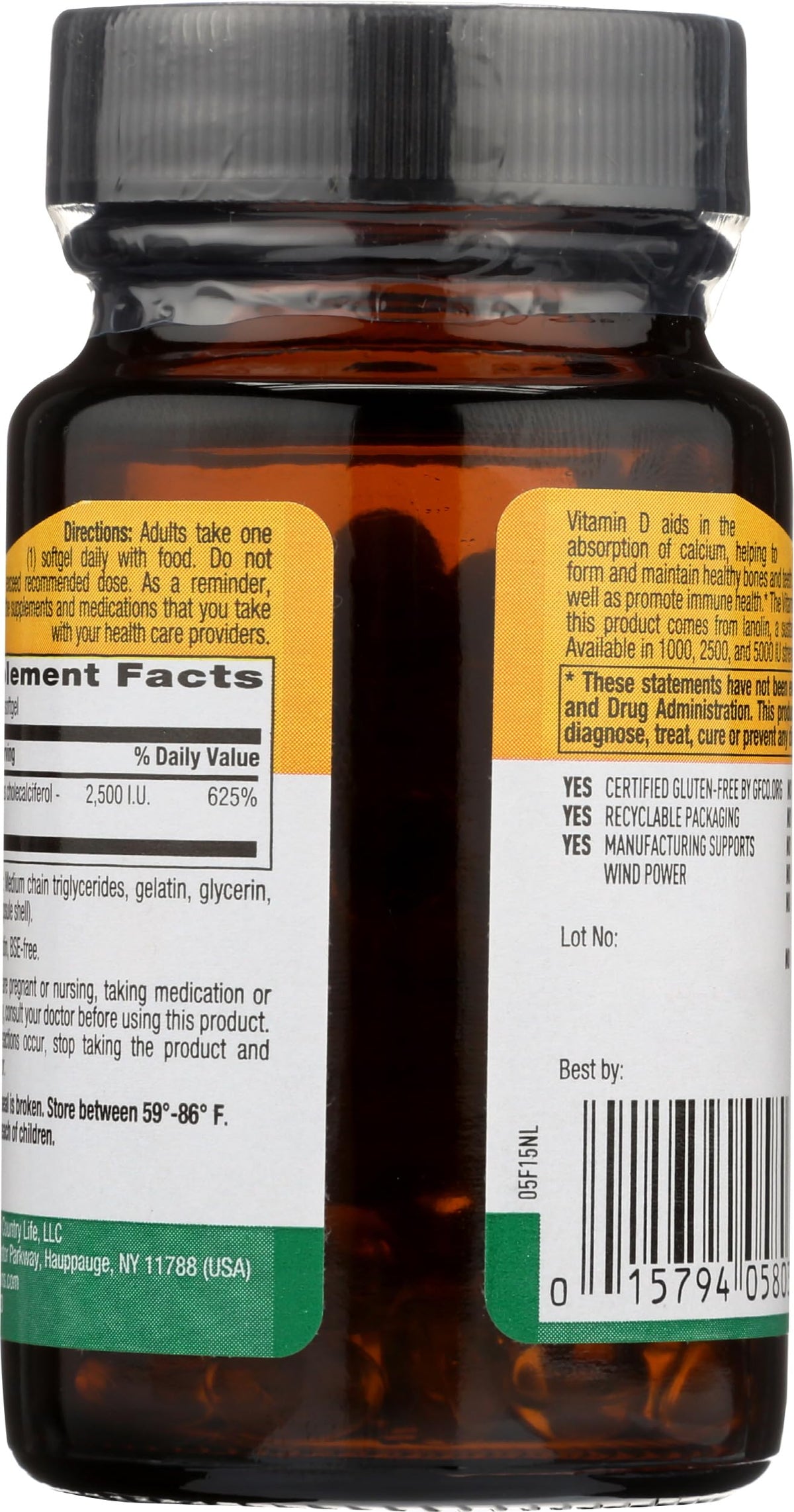 Country Life Vitamin D3 2500 IU Non-Fish Source - 60 Softgels - image 5