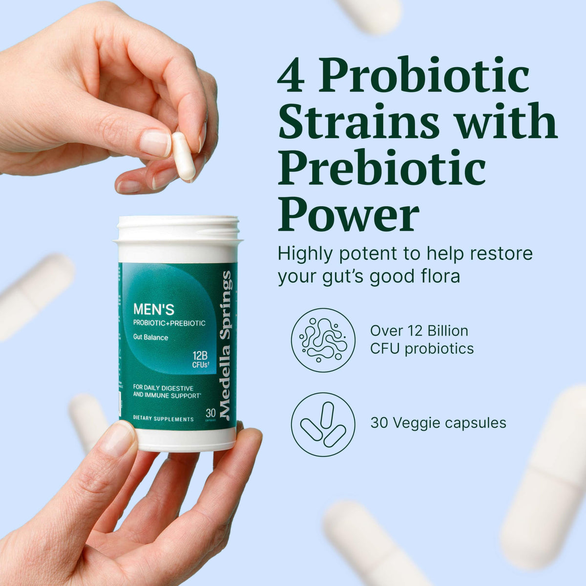 Medella Naturals Men's Probiotic + Prebiotic - 30 Vegetarian Capsules - image 2
