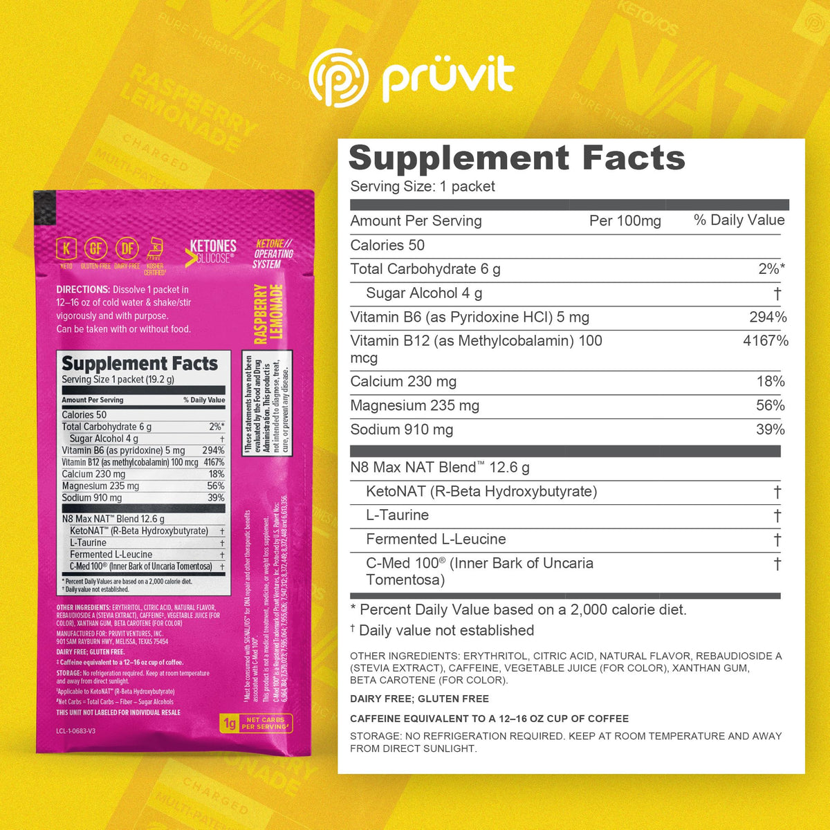 Prüvit Keto//OS NAT Raspberry Lemonade Drink Mix - 20 Sachets - image 2