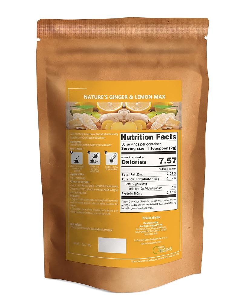 AYURA ORIGINS Nature's Ginger & Lemon Max Herbal Powder - 50 Servings - image 2
