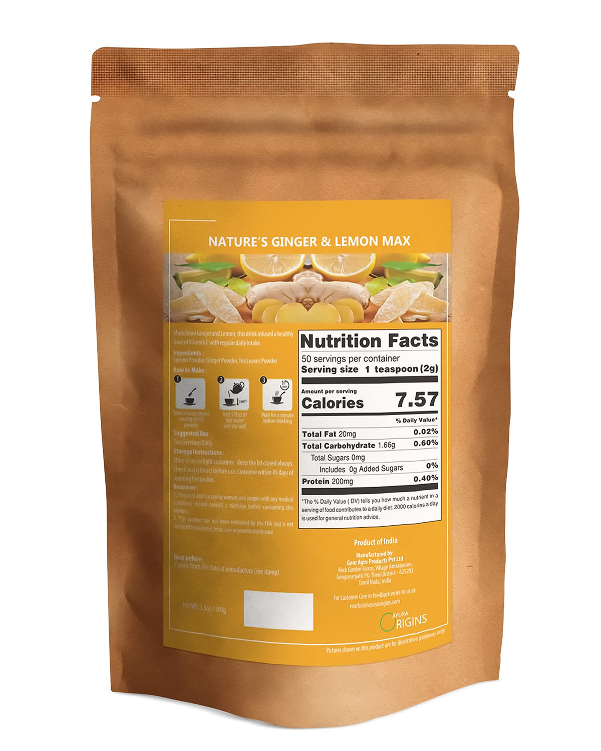 AYURA ORIGINS Nature's Ginger & Lemon Max Herbal Powder - 50 Servings - image 2