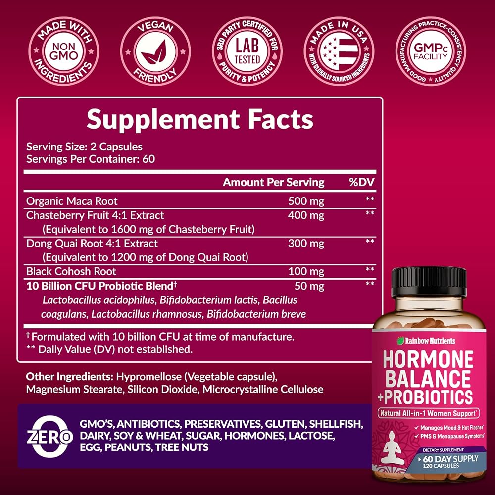 Rainbow Nutrients Hormone Balance + Probiotics for Women - 120 Capsules - image 2