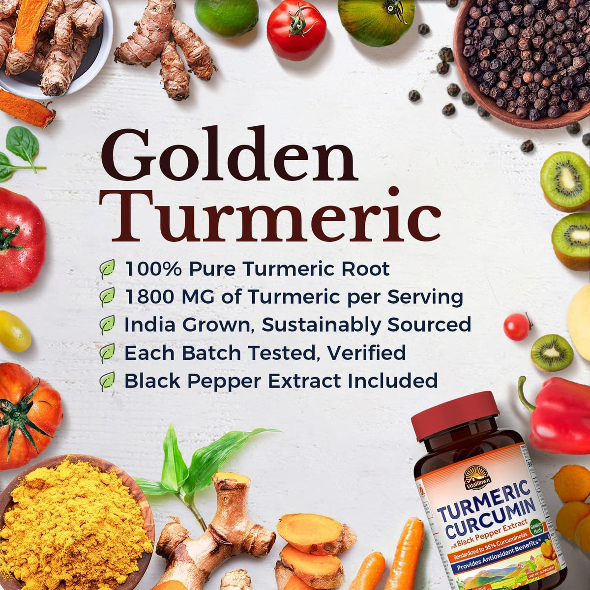 Vitalitown Turmeric Curcumin Root 1800mg - 90 Capsules - image 3