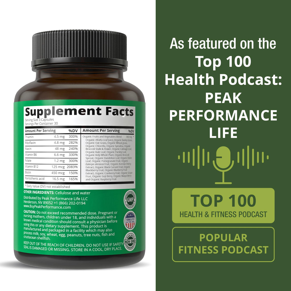 Peak Performance Vegan B-Complex Vitamin Supplements - 90 Capsules - image 6