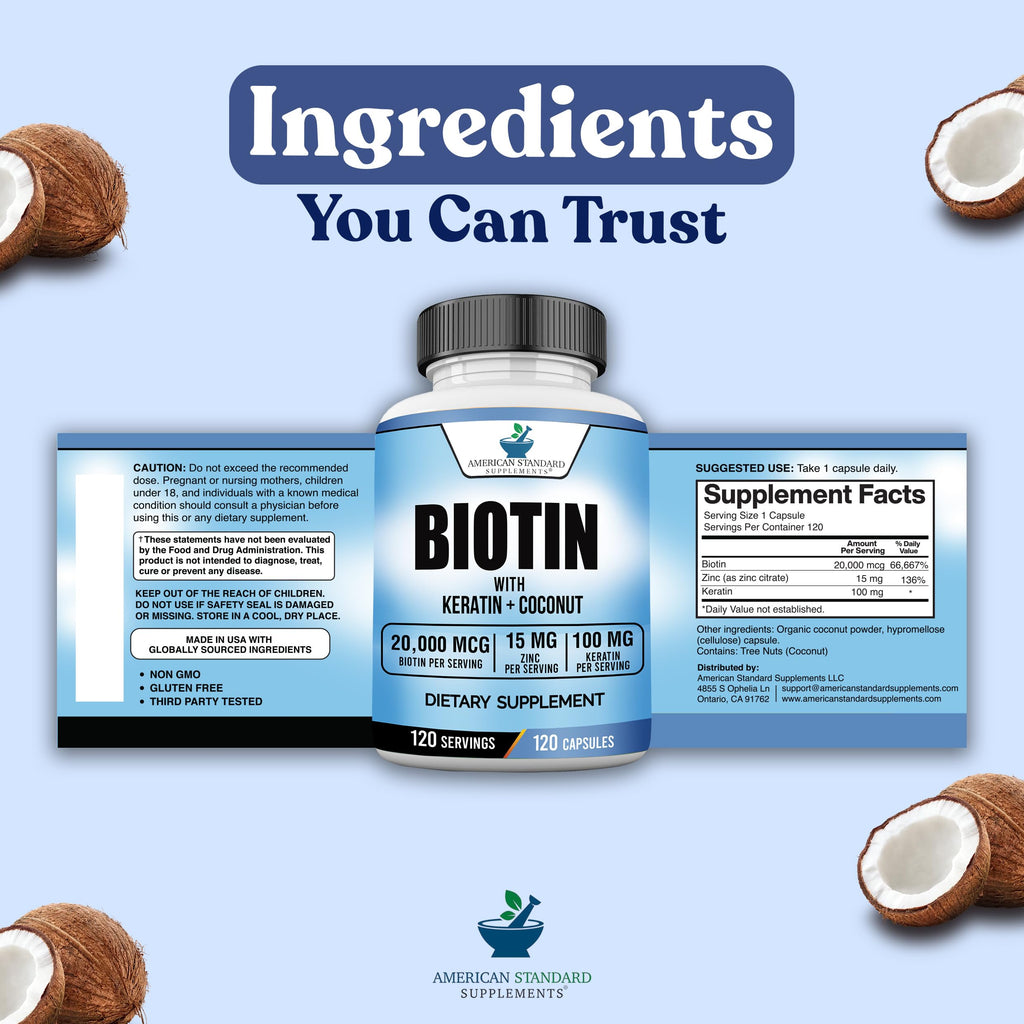 American Standard Supplements Biotin 20,000mcg with Keratin & Zinc - image 9