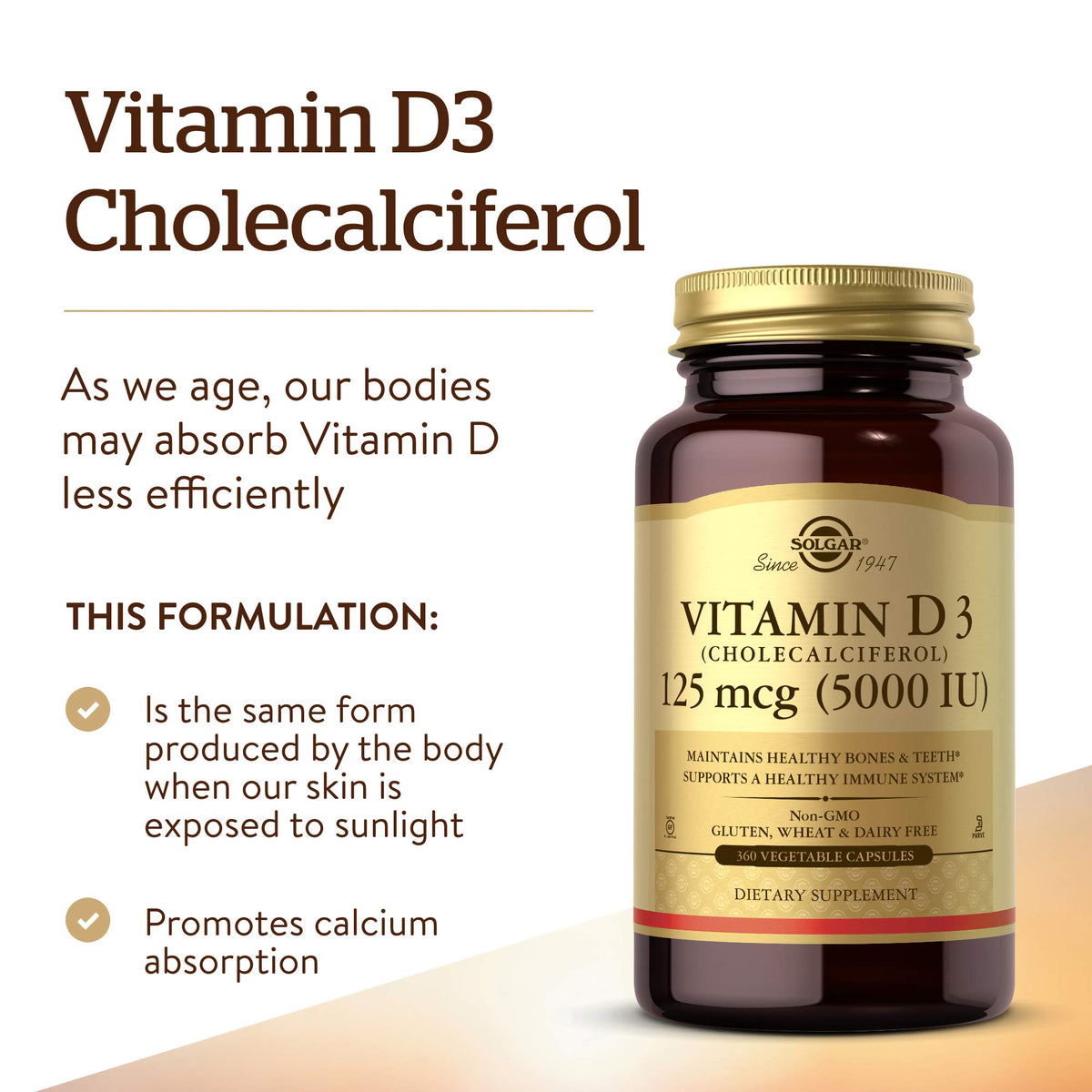 Solgar Vitamin D3 5000 IU Immune Support - 360 Vegetable Capsules - image 2