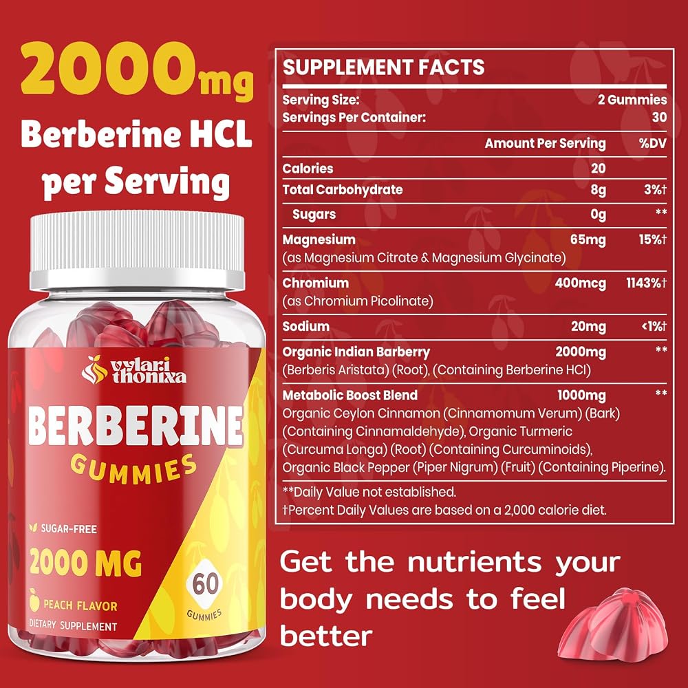 Vylarithonixa Berberine Supplement Gummies 2000 mg with Ceylon